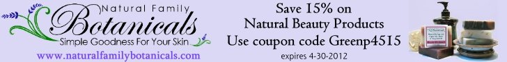 Save 15% on Natural Beauty Products, coupon code Greenp4515, exp 4-30-2012.